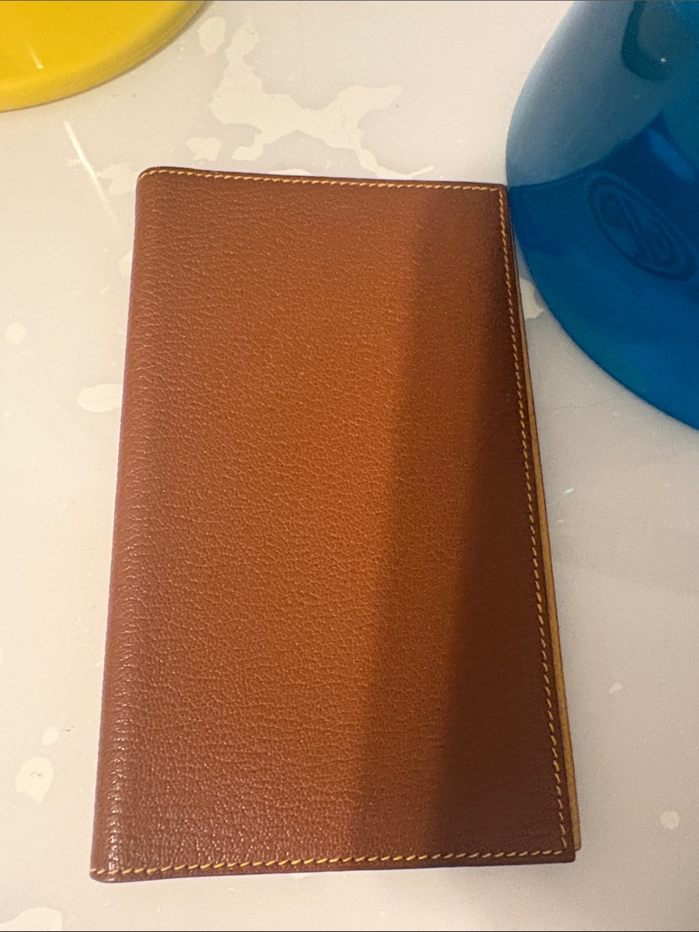 Hermes Brown Long Leather Wallet with Contrast Stitching check book wallet